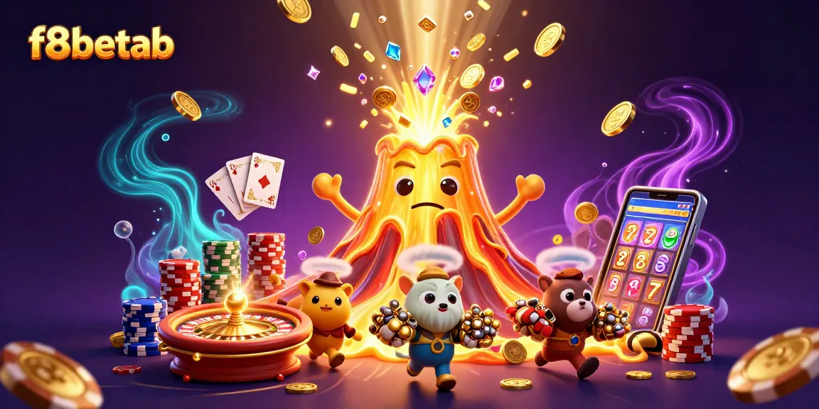 Experience the excitement of f8betab with vibrant casino illustrations featuring treasure and gaming elements.