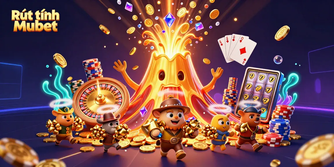 Spin the excitement with Rút tiền Mubet as treasure-hunting animals flee from a golden volcano!