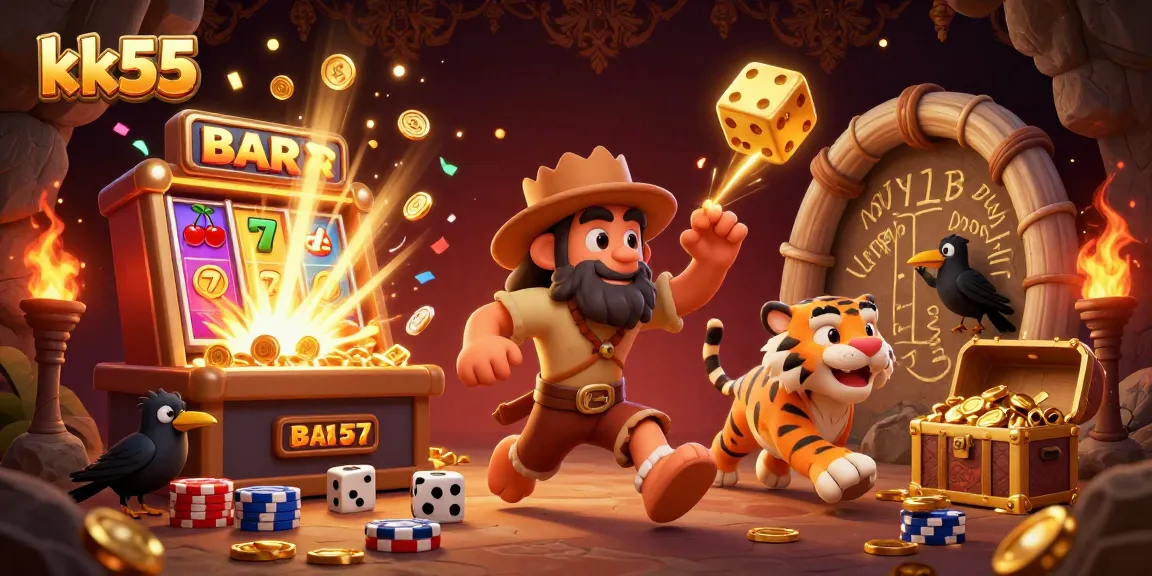 Experience exciting gaming at kk55 with caveman and sabertooth duo gambling in a vibrant prehistoric casino.