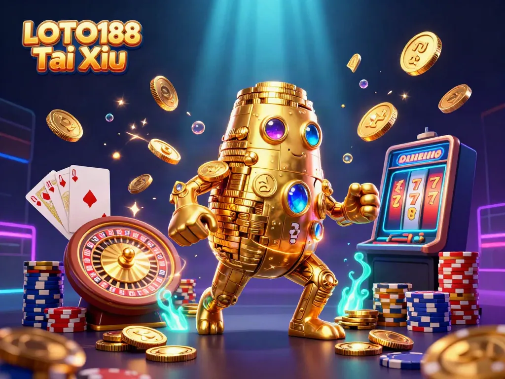 Experience LOTO188 Tai Xiu with a vibrant 3D golem and dynamic casino elements.