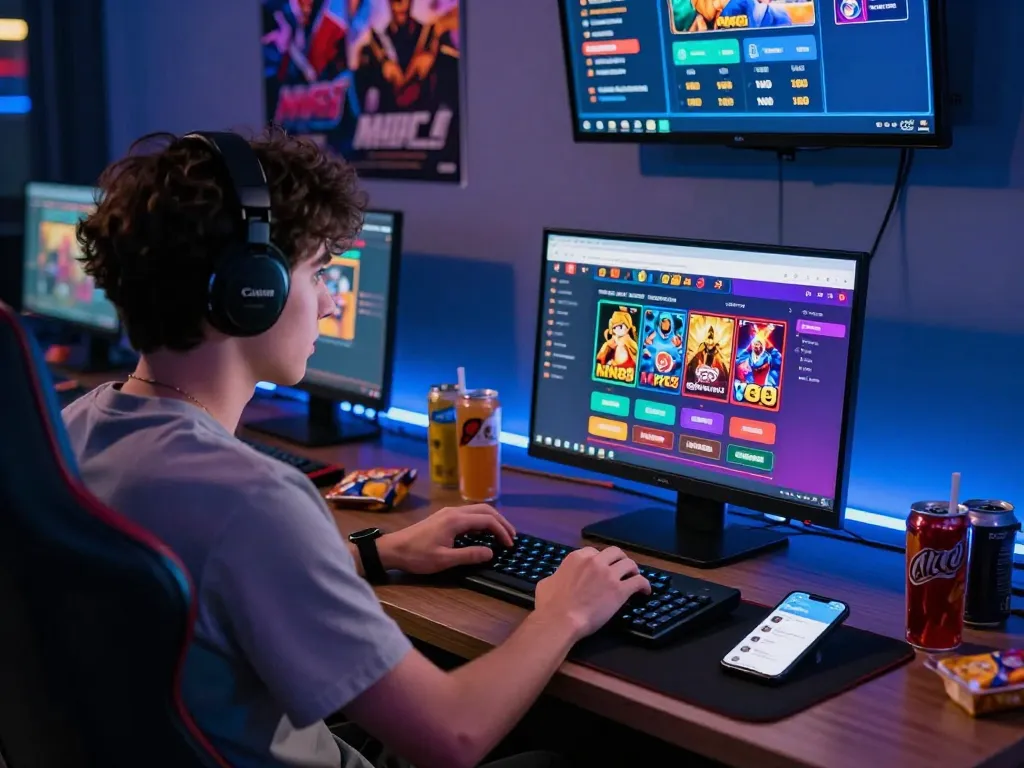 Gamer engaged with MM88 online betting platform in a vibrant gaming setup.