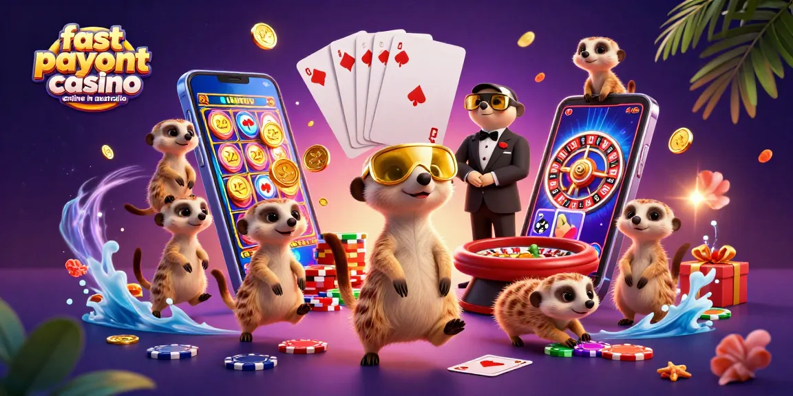 Engage with the fast payout casino online in Australia, featuring meerkats managing an exciting gaming experience.