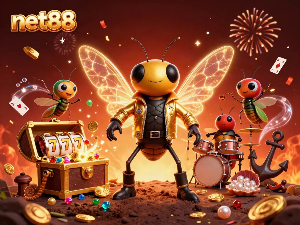 Engage in the thrilling world of net88 with our 3D casino-inspired rock star scene, showcasing vibrant gaming elements.