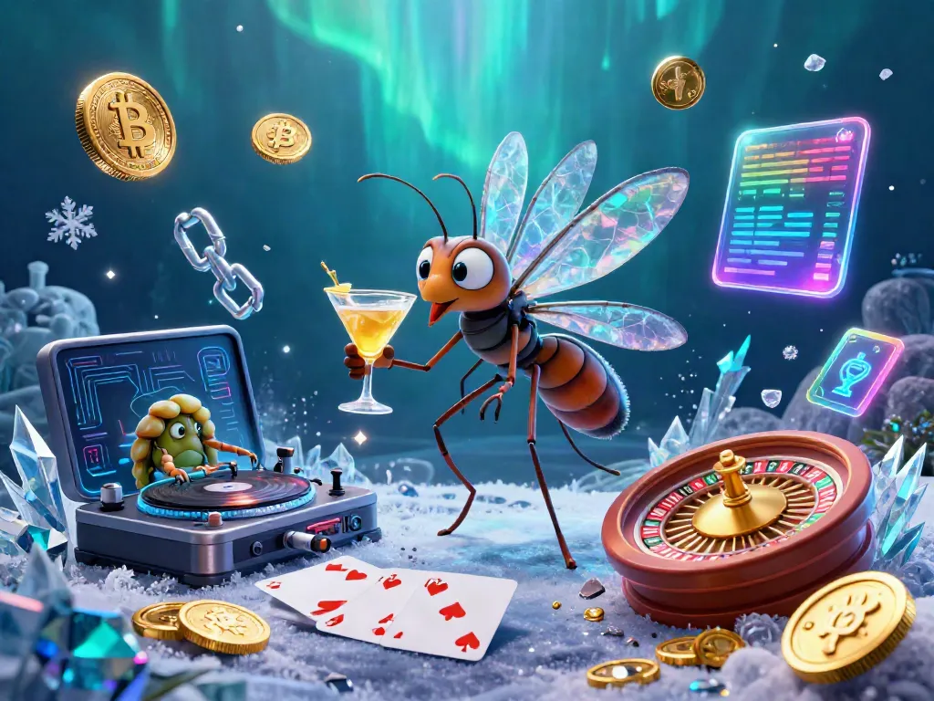 Engage in thrilling 11bet experiences with a lively casino scene featuring unique characters and crypto elements.