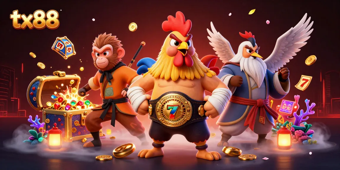 Experience the thrill of tx88 with vibrant characters and slot elements in an engaging casino scene.