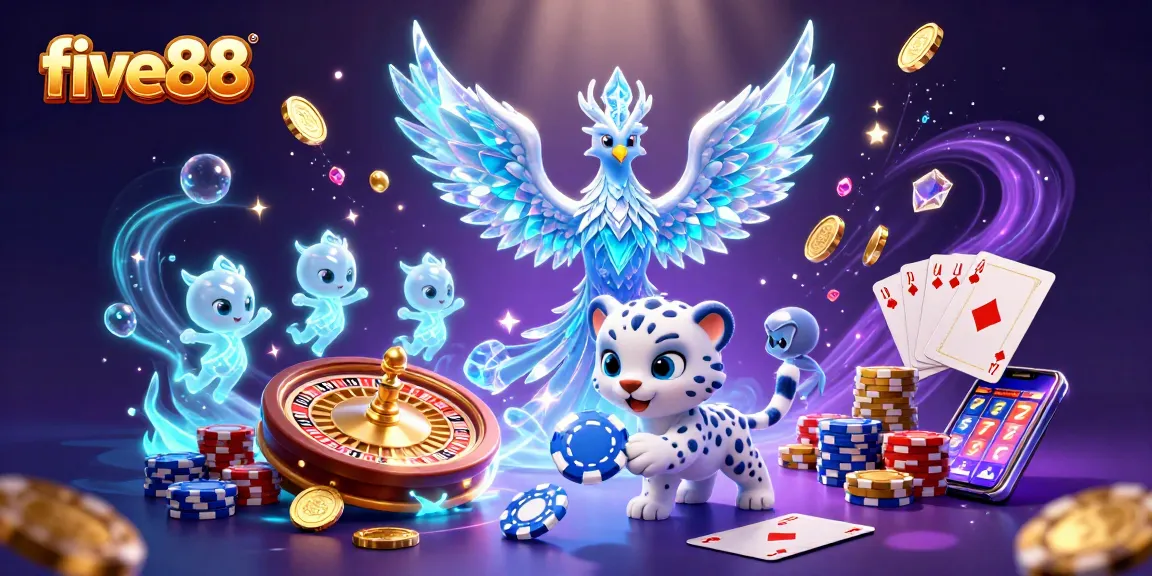 Experience thrilling gameplay at five88 with a majestic ice phoenix and dazzling casino elements.