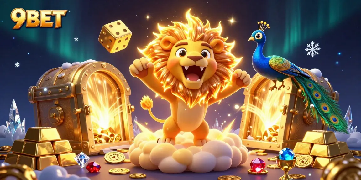 Experience the excitement of 9BET with a dazzling casino-themed illustration featuring rich visuals.