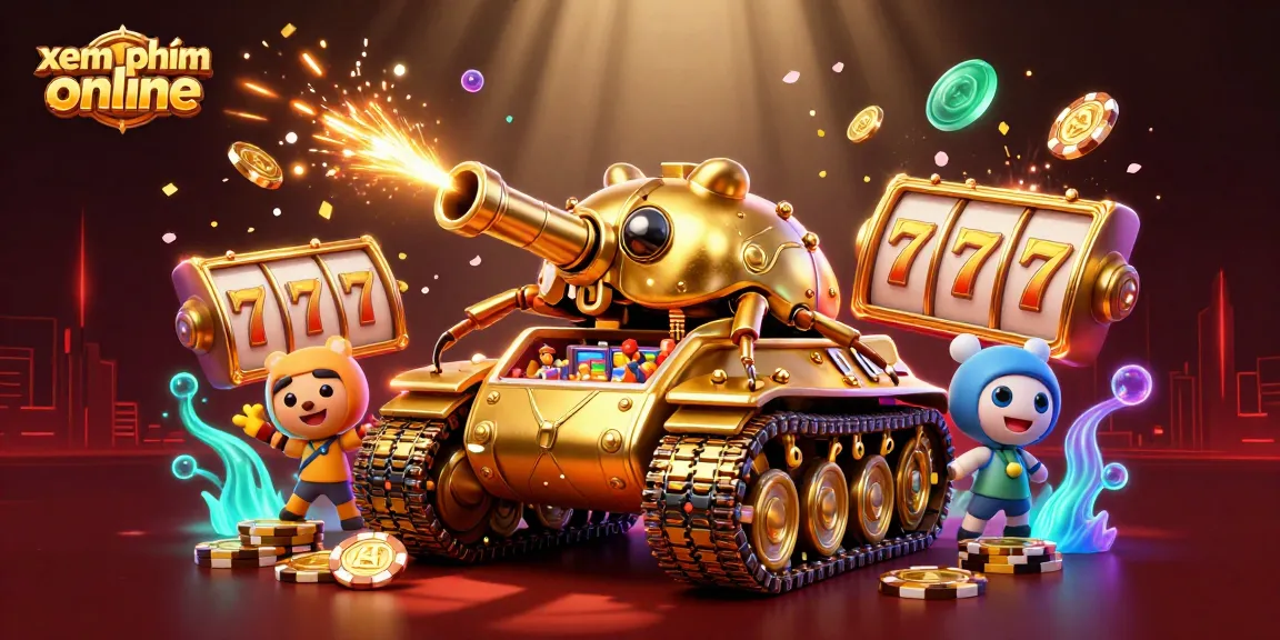 Experience the excitement of xem phim online with a vibrant 3D casino scene filled with action and energy.