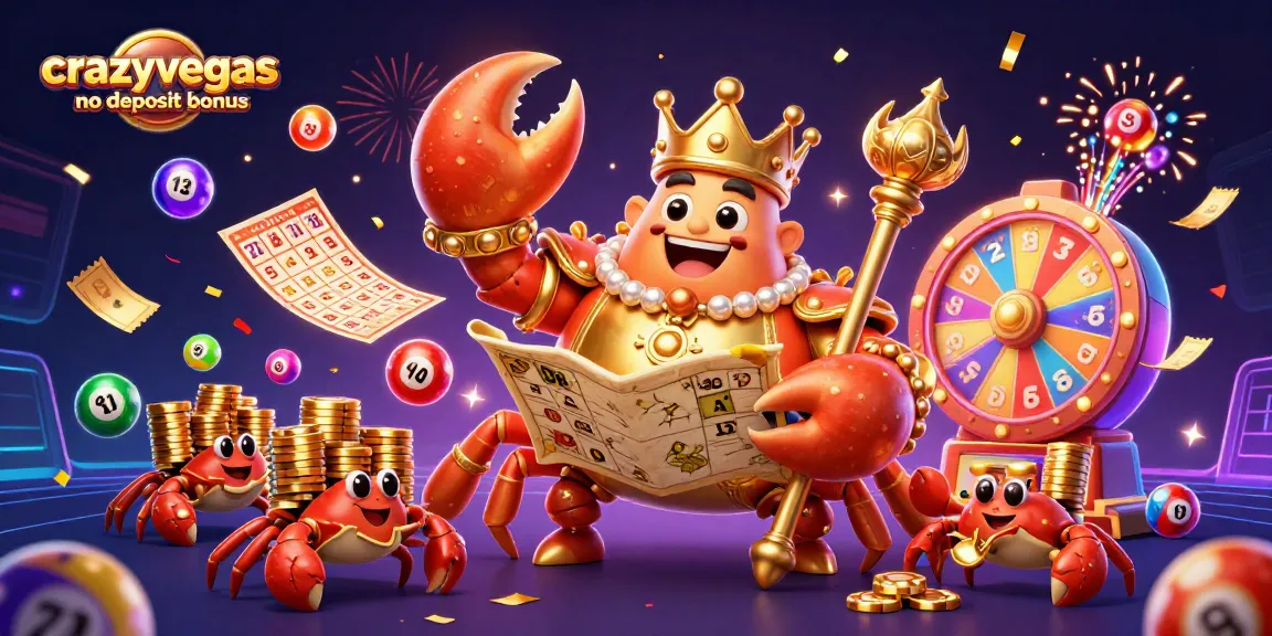 Experience the excitement with crazyvegas no deposit bonus, featuring a golden crab emperor surrounded by vibrant gambling elements.