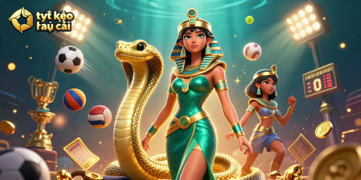 Betting on tỷ lệ kèo nhà cái with a glamorous woman in an emerald gown and golden cobra in a vibrant scene