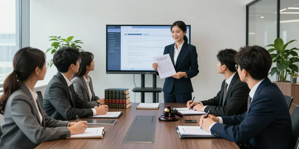 Lawyers discussing case strategies with bonuses for clients in a modern office.