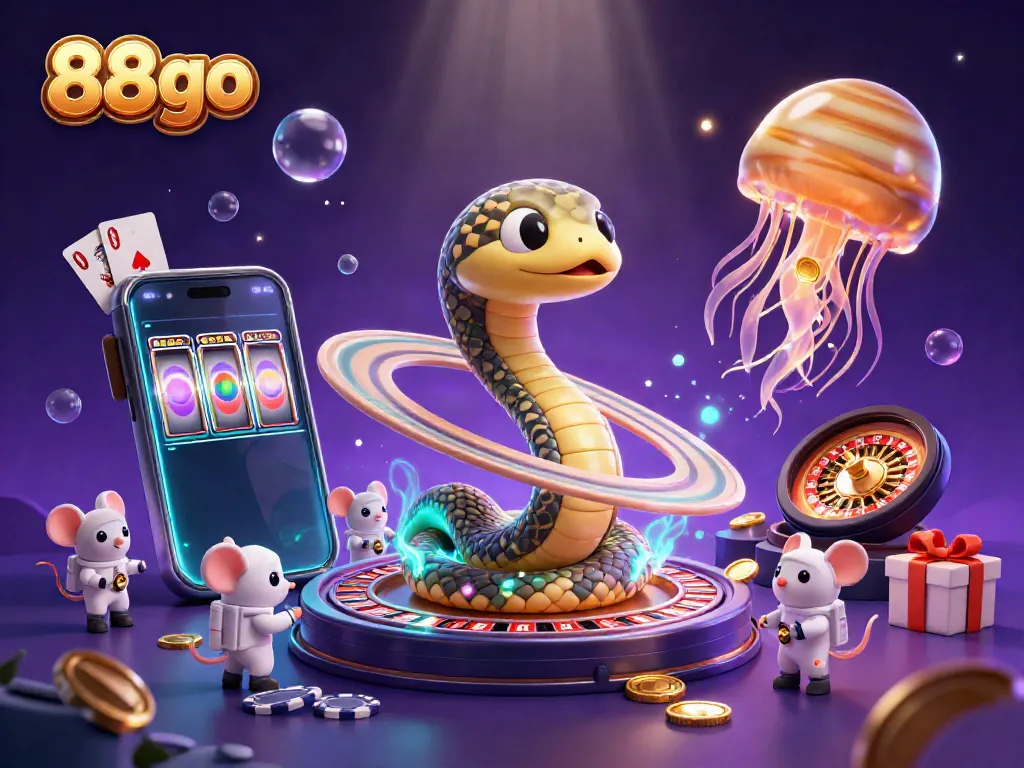 Betting on the Saturn roulette wheel in 88go with astronaut mice and a cosmic dealer.