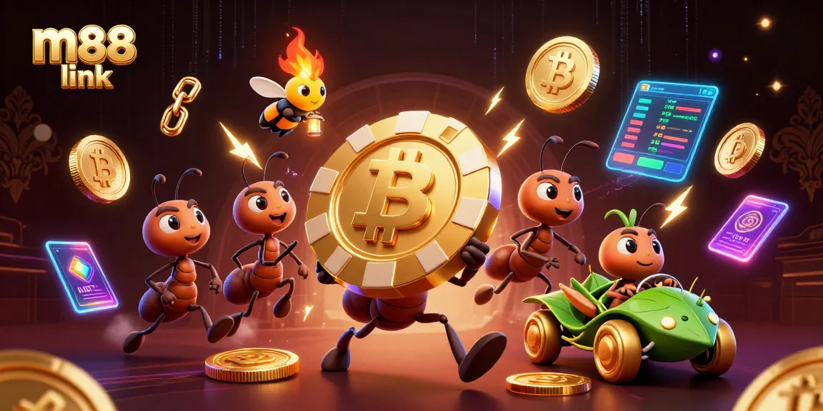 Engage in exciting bets with m88 link featuring colorful 3D gambling characters and elements.