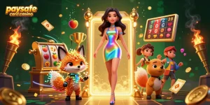 Erleben Sie aufregendes Spielvergnügen in einem Paysafe Card Casino mit lebhaften 3D-Charakteren und dynamischen Slot-Elementen.