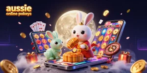 Aussie online pokies showcase featuring a moon rabbit and exciting casino elements