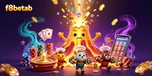 Experience the excitement of f8betab with vibrant casino illustrations featuring treasure and gaming elements.