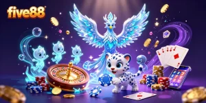 Experience thrilling gameplay at five88 with a majestic ice phoenix and dazzling casino elements.